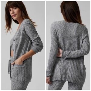 Athleta Revolve Cardigan Heather Gray Ribbed Seamless Sweater Sz XL Stretch
